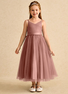Azazie Patootie vestidos de niña de las flores Vestido de Rosa De Cedro de Tul de Corte En A con Tirante Espagueti image1