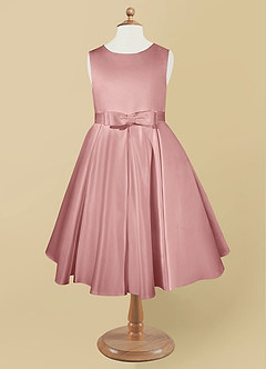 Azazie Coco Flower Girl Dresses Dusty Rose A-Line Bow Matte Satin Dress image5