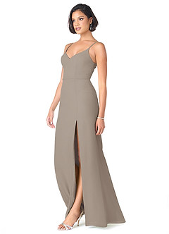 Azazie Blink Final Sale Taupe Sheath V-Neck Chiffon Dress image3