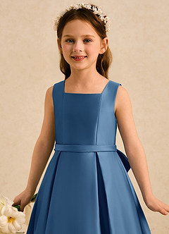 Azazie Josie vestidos de niña de las flores Vestido Crepúsculo de Satin Mate de Línea A con Plisado image5