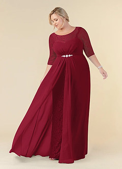 Azazie Leonine Mother of the Bride Dresses Burgundy A-Line Scoop lace Chiffon Dress image8