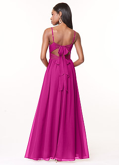 Azazie Zeya Vestidos de damas de honor Vestido de Fucsia de Gasa de Corte En A con Cuello en V plisado image3