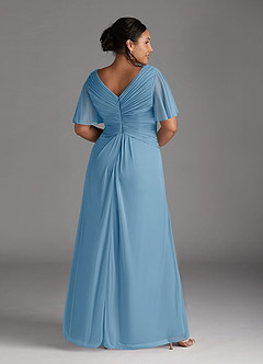 Azazie Emmeline Mother of the Bride Dresses Steel Blue A-Line V-Neck Pleated Mesh Dress image8