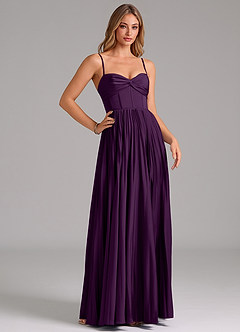 Azazie Akiko Bridesmaid Dresses Grape A-Line Sweetheart Neckline Stretch Satin Dress image3