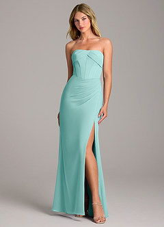 Azazie Chantel Robes de demoiselle d'honneur Robe Fourreau Convertible en Mousseline de soie Sans bretelle Aqua image1