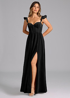 Azazie Denisse Robes de demoiselle d'honneur Robe Trapèze en velours Rayé Noir image5