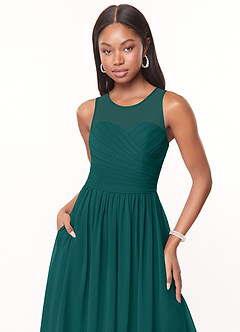Azazie Nina Brautjungfernkleider A-Linie Plissee Chiffon Kleid Pfau image5