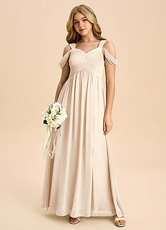 Azazie Lianne Junior White Alabaster A-Line Off the Shoulder Chiffon Dress image5