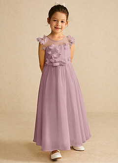 Azazie Arlo Flower Girl Dresses Dusty Rose A-Line Bow Chiffon Dress image4