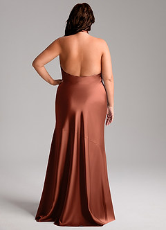 Azazie Lorena Robes de demoiselle d'honneur Robe Sirène en Satin extensible Plissée Argile image8