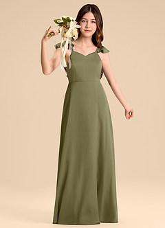 Azazie Everett Junior Pistachio A-Line Bow Stretch Satin Dress image4