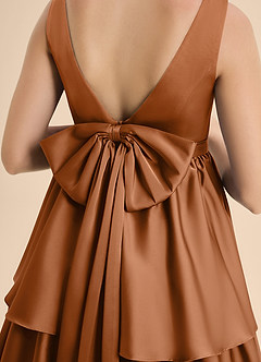 Azazie Meadowyn Junior Copper A-Line Bow Stretch Satin Dress image7