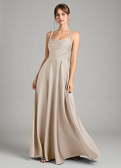 Azazie Shaude Bridesmaid Dresses Frost A-Line Pleated Stretch Satin Dress image1