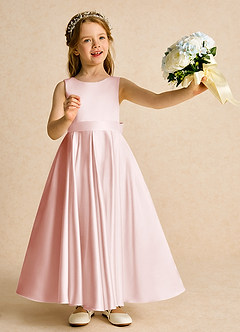 Azazie Cherry Flower Girl Dresses Blushing Pink Blushing Pink Ball-Gown Pleated Matte Satin Dress image2