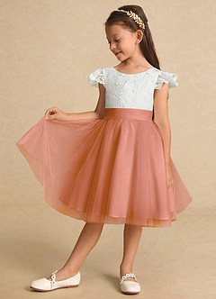 Azazie Vetty vestidos de niña de las flores Vestido de Marfil Mai Tai de Tul de Corte En A con Encaje image4