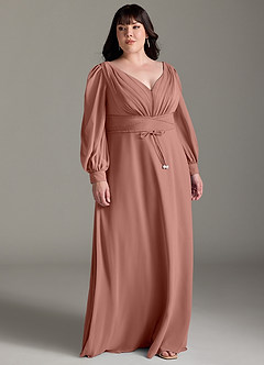 Azazie Sage Slutförsäljning Klänning av A-Line i Chiffong Långärmad Cederros image8