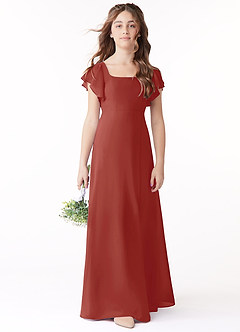 Azazie Bondi Junior Terracotta A-Line Bow Chiffon Dress image2