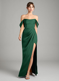 Azazie Johana Bridesmaid Dresses Dark Green Mermaid Off the Shoulder Stretch Satin Convertible Dress image5