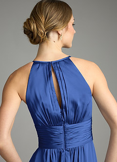 Azazie Bonnie Vestidos de damas de honor Vestido de Azul Real de Satén Elástico de Corte en A con Plisado image6