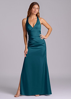 Azazie Amelie Bridesmaid Dresses Ink Blue A-Line Pleated Stretch Satin Dress image5