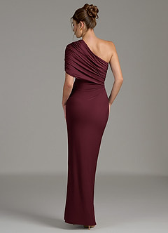 Azazie Essence Robes de demoiselle d'honneur Robe Fourreau en Jersey extensible de qualité supérieure Une épaule Cabernet image2