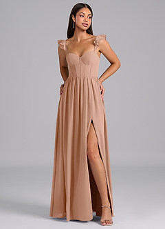 Azazie Denisse Jurken voor bruidsmeisjes Jurk van Chiffon met A-Lijn Ruches Champagne Roos image1