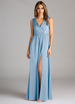 Azazie Tanicia Bridesmaid Dresses Powder Blue A-Line Pleated Stretch Satin Dress image3