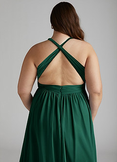 Azazie Ashia Bridesmaid Dresses Emerald A-Line Pleated Chiffon Dress image12