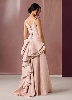 knee length dresses for ladies Blush Pink Long Sequin Formal Dress with Puff Sleeves main image 0