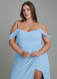 Azazie Johana Bridesmaid Dresses Powder Blue Mermaid Off the Shoulder Chiffon Convertible Dress image10