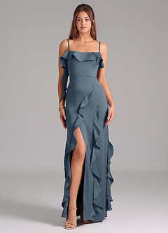 Azazie Malia Bridesmaid Dresses Twilight A-Line Side Slit Stretch Satin Dress image3