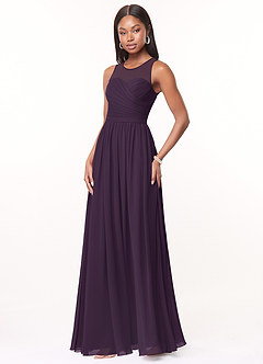 Azazie Nina Bridesmaid Dresses Plum A-Line Pleated Chiffon Dress image4