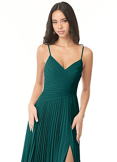 Azazie Vini Bridesmaid Dresses Peacock A-Line V-Neck Pleated Chiffon Dress image6