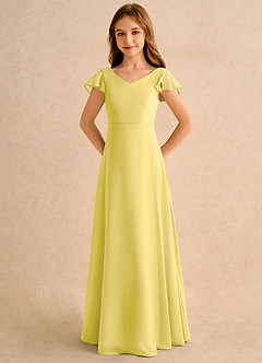 Azazie Nari Girls Formal Flower Girl Dresses Canary A-Line with Sleeves Chiffon Dress image6