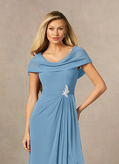 Azazie Mary Abiti per la Madre della Sposa Abito A-Line in Chiffon Spacco Laterale Blu Acciaio image5