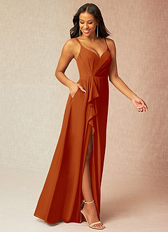 Azazie Kyedae Bridesmaid Dresses Paprika A-Line V-Neck Pleated Chiffon Dress image3