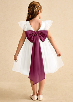 Azazie Munchkin Flower Girl Dresses Ivory Mulberry A-Line Bow Tulle Dress image1