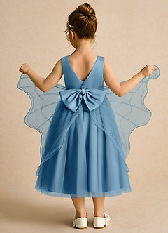 Azazie Pear Flower Girl Dresses Steel Blue Ball-Gown Bow Tulle Dress image3