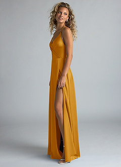 Azazie Davis Bridesmaid Dresses Butterscotch A-Line Pleated Stretch Satin Dress image6