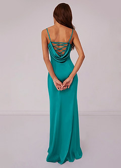 Barbie ♥ Azazie Bridesmaid Dresses Teal Mermaid Corset Stretch Satin Dress image2