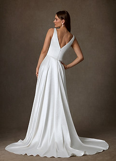 Azazie Samira Wedding Dresses Diamond White A-Line Square Neckline Charmeuse Dress image2