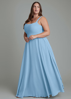 Azazie Shaude Bridesmaid Dresses Steel Blue A-Line Pleated Chiffon Dress image9