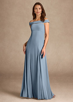 Azazie Ewa Mère de la mariée Robes Robe Trapèze en Maille Épaule décolletée Bleu Poussiéreux image1