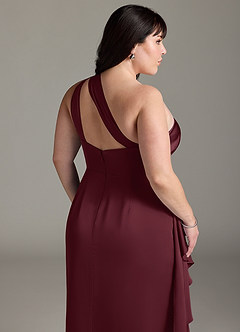 Azazie Maive Brautjungfernkleider Etui Gestreift Stretch-Satin Kleid Cabernetrot image12