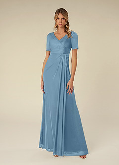 Azazie Bessie Mother of the Bride Dresses Steel Blue A-Line Pleated Mesh Dress image1