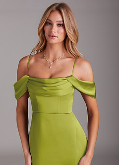 Azazie Saige Vestidos de damas de honor Vestido de Hierba De Limón de Satén Elástico de Corte Recto con Vestidos sin tirantes image2