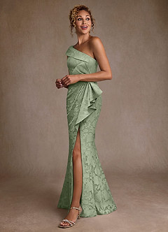 Azazie Hampton Final Sale Dusty Sage Mermaid One Shoulder Floral Burnout Dress image2
