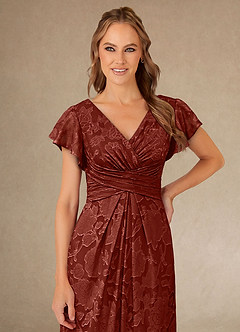 Azazie Vera Abiti per la Madre della Sposa Abito A-Line in Burnout Floreale Plissettato Terracotta image5