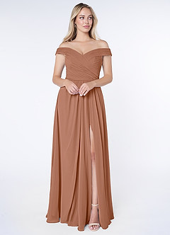 Azazie Audrianna Robes de demoiselle d'honneur Robe Trapèze Convertible en Mousseline de soie Schulterfrei gerafft Bronze image1