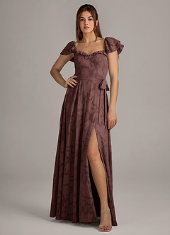 Azazie Aricella Bridesmaid Dresses Espresso A-Line Corset Floral Burnout Dress image1